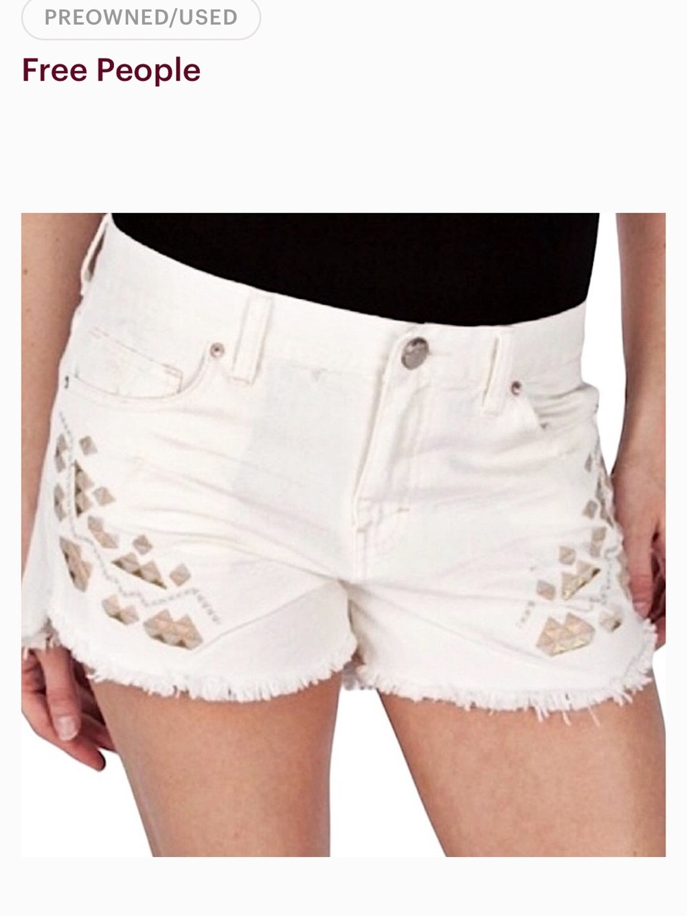 Free People Women's White Embellished Denim Shorts 29